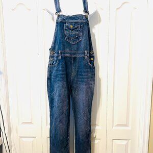 Anna-Kaci Distressed Bib Overalls-Women's Size Med-Blue/White-Comfy-Adjustable